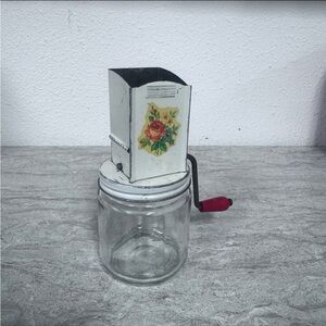 Vintage Floral Androck Glass Jar Nut Grinder/Chopper